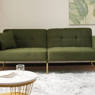 Sofy i kanapy - Sofa rozkładana 2-osobowa z funkcją spania w tkaninie Sherpa - 175 x 64 x 72 cm - Złote metalowe nogi - Zielony - miniaturka - grafika 1