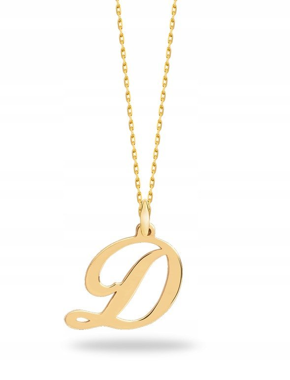 ZŁOTY KOMPLET ZAWIESZKA ŁAŃCUSZEK LITERKA D 585