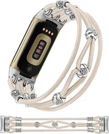 Akcesoria do smartwatchy - BRANSOLETA DO ZEGARKA Fitbit Charge 5 BEŻOWA ZE SREBRNYMI KORALIKAMI S - miniaturka - grafika 1