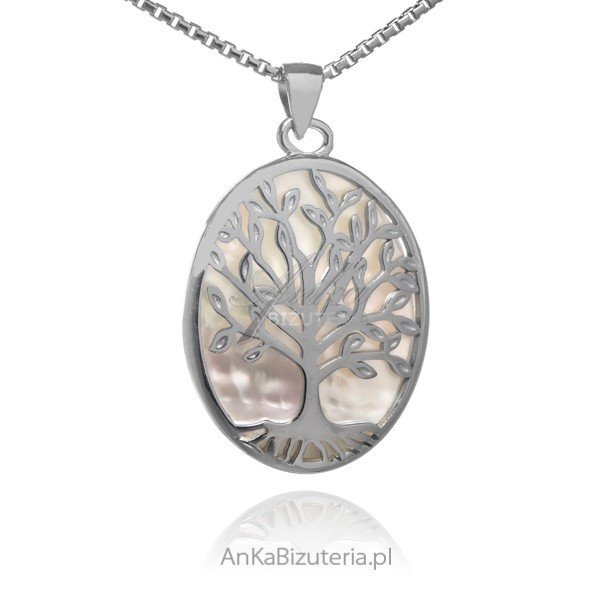 ankabizuteria.pl Srebrna zawieszka z białą masą perłową Drzewko szczę