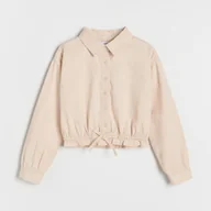 Bluzki dla dziewczynek - Reserved - Krótka koszula z wiązaniem - kremowy - miniaturka - grafika 1