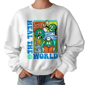 Bluzy damskie - Biała Bluza Damska Dresowa HEAL THE WORLD Kolorowe Cool Funky Wzory Rozm M - miniaturka - grafika 1