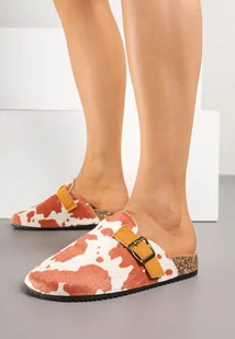 Brązowe Klapki w Stylu Chodaków Ozdobione Klamrą Alvessia - Klapki i japonki damskie - miniaturka - grafika 1