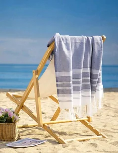 Ręcznik pled piknikowy na kemping ręcznik na plażę BOHO niebieski 100/180cm - Ręczniki - miniaturka - grafika 1