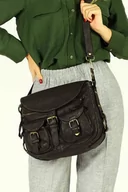 Torebki damskie - SERENELLA - Skórzana Włoska torebka listonoszka z kieszeniami  handmade bag ciemny brąz caffe - miniaturka - grafika 1