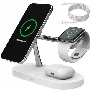 Ładowarka indukcyjna do IPHONE 11 12 13 14 15 APPLE WATCH magsafe 5w1 15W ZHX-WA27 BIAŁA - Ładowarki do telefonów - miniaturka - grafika 1