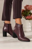 Botki damskie - Bordowe botki skórzane damskie Sergio Leone obcas słupek ozdobne przeszycie na cholewce YG74619-H - miniaturka - grafika 1
