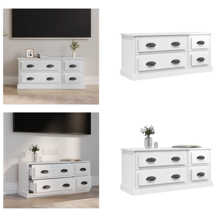 vidaXL Szafka pod TV biały wysoki połysk 100x35,5x45 cm materiał drewnopochodny - szafka pod TV - szafki pod TV - meble pod TV - stojak pod TV