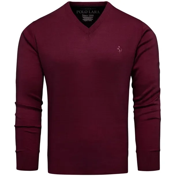 Sweter męski kołnierzyk v-neck w serek bawełniany bordowy XL