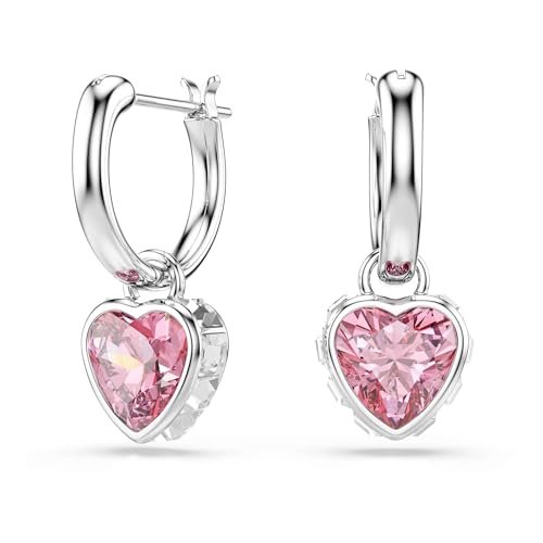 Swarovski Chroma Kolczyki Wiszące, Serce, Różowy, Powlekany Rodem
