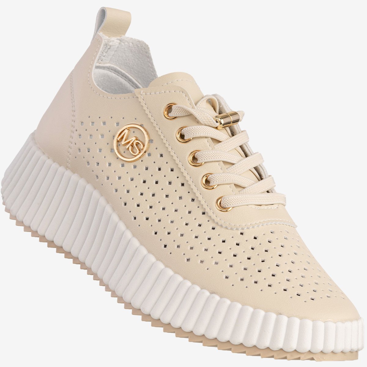 Sneakersy Damskie Ekoskóra Buty Na Platformie Półbuty Beżowe MSMG TL551-8 Beżowy 38