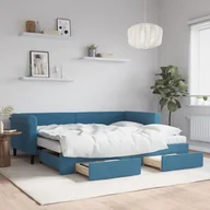 Sofy i kanapy - vidaXL Sofa rozsuwana z szufladami, niebieska, 90x200 cm, aksamit - miniaturka - grafika 1
