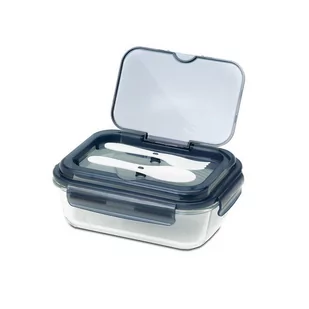 Szklany lunch box ze sztućcami 1000 ml Lagos, czarny - Lunch boxy - miniaturka - grafika 1