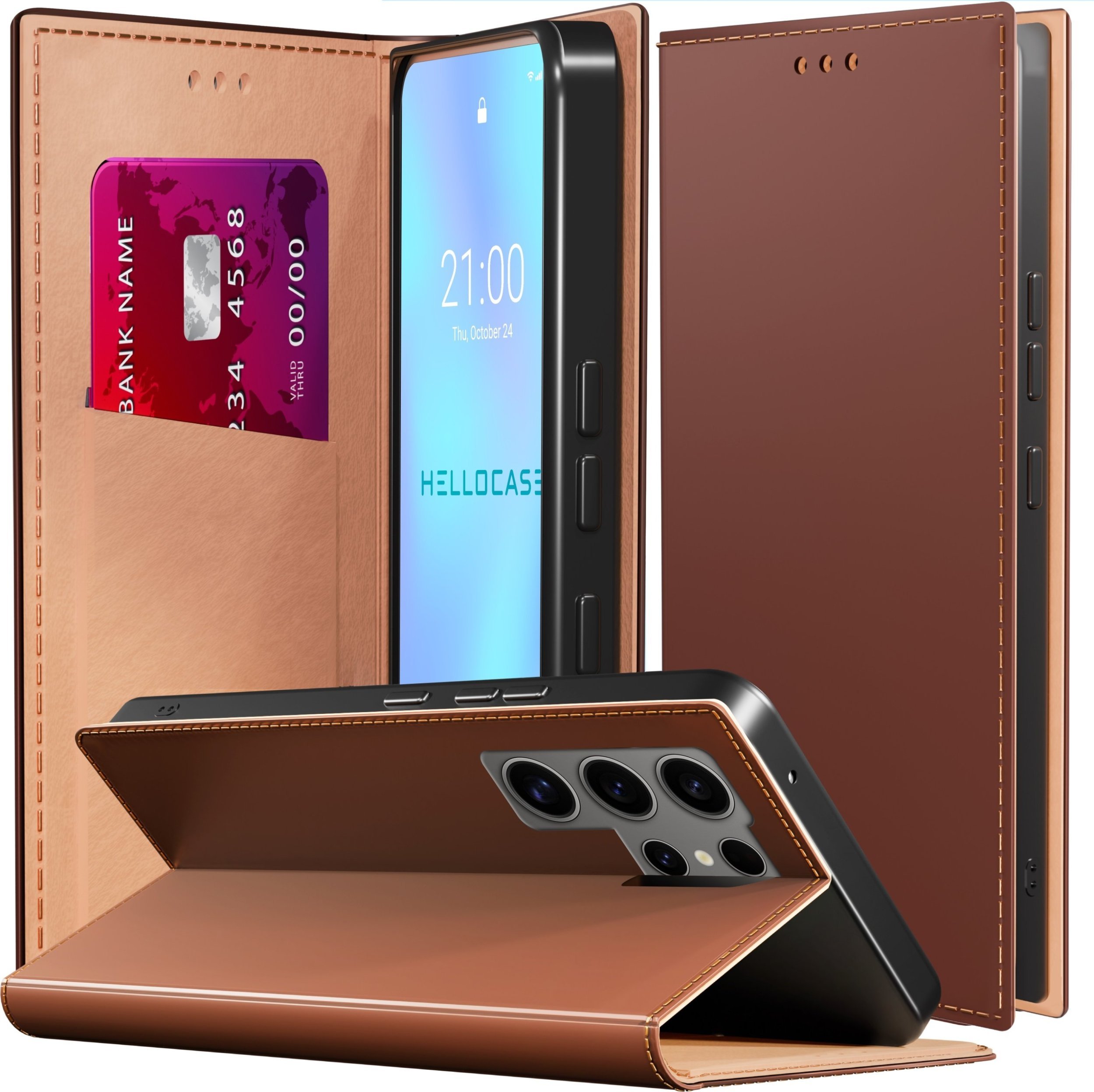 Etui z Klapką do Samsung Galaxy S25 Ultra Skórzane, Magnetyczne, Brązowe