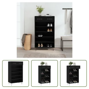 The Living Store Szafka na buty czarna 60x35x105 cm materiał drewnopochodny - Szafki na buty The Living Store Szafka na buty czarna 60x35x105 cm materiał drewnopochodny - Szafki na buty - miniaturka - grafika 1