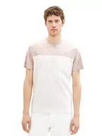 Koszulki męskie - TOM TAILOR Męski T-shirt w stylu Colorblock, 32034 - White Streaky Melange, 3XL - miniaturka - grafika 1