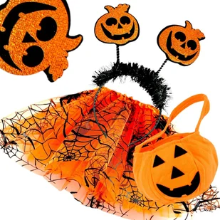 Spódniczka Opaska Koszyk Strój uśmiechnięta Dynia Pajęczyna Halloween - Dodatki do strojów karnawałowych - miniaturka - grafika 1