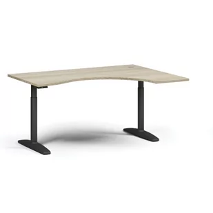 Stół z regulacją wysokości OBOL, elektryczny, 675-1325 mm, ergonomiczny prawy, blat 1600x1200 mm, podstawa czarna, dąb naturalny - Biurka - miniaturka - grafika 1