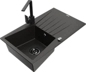 Zlewozmywaki z baterią - Mexen Cesar zlewozmywak granitowy 1-komorowy z ociekaczem i baterią kuchenną Rita, czarny/złoty metalik - 6514-75-670300-70-B - miniaturka - grafika 1