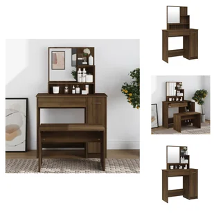 vidaXL Toaletka z lustrem brązowy dąb 86,5x35x136 cm - Toaletki - Toaletki - miniaturka - grafika 1