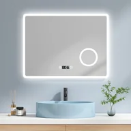 Lustra - EMKE Lustro łazienkowe LED 80x60cm Lustro łazienkowe z oświetleniem zimna biel Podświetlane lustro ścienne z przełącznikiem dotykowym + przeciwmgielne + zegar + 3-krotne powiększenie Lustro do makijażu IP44 Energooszczędne - miniaturka - grafika 1