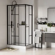 Kabiny prysznicowe - Kabina prysznicowa prostokątna z sitodrukiem - Dwustronny montaż - Biały i Czarny mat - szer. 110 x gł. 80 x wys. 225 cm - GAVILA - miniaturka - grafika 1