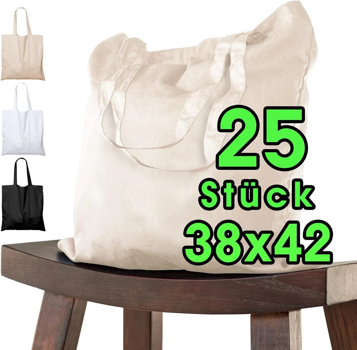 Torba bawełniana 38x42 cm bez nadruku, 25 sztuk, z certyfikatem OEKO-TEX