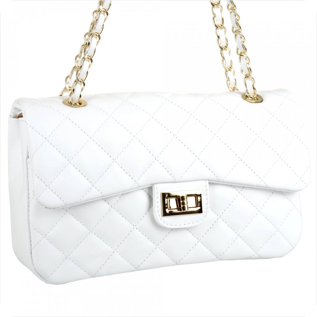 Śliczna biała skórzana torebka pikowana rozmiar L