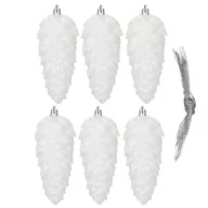 Bombki - Zawieszki świąteczne szyszki 6 szt. ozdoby choinkowe 14 cm bombki biały brokat - miniaturka - grafika 1