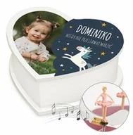 Pozytywki dla dzieci - Szkatułka na biżuterię w kształcie serca z pozytywką i nadrukiem dla dziewczynki na imieniny - miniaturka - grafika 1