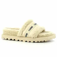 Klapki i japonki damskie - Beżowe klapki z futerkiem CARINII - Carinii - miniaturka - grafika 1