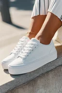 Trampki damskie - Eko Skórzane Trampki Damskie Na Platformie Big Star RR274298 Białe-41 - miniaturka - grafika 1