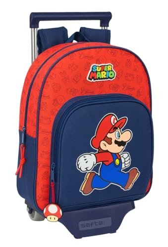 Safta SUPER MARIO TRICK plecak dziecięcy z wózkiem 705, idealny dla dzieci w różnym wieku, wygodny i wszechstronny, jakość i wytrzymałość, 28 x 10 x 34 cm, ciemnoniebieski/czerwony, M, Casual
