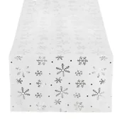 Ozdoby bożonarodzeniowe - Bieżnik na stół 183x35cm obrus świąteczny ze śnieżynkami biały - miniaturka - grafika 1