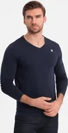 Koszulki męskie - Ombre Longsleeve męski z elastanem sygnowany z dekoltem w serek - granatowy V2 OM-LSCL-0110 XXL - miniaturka - grafika 1