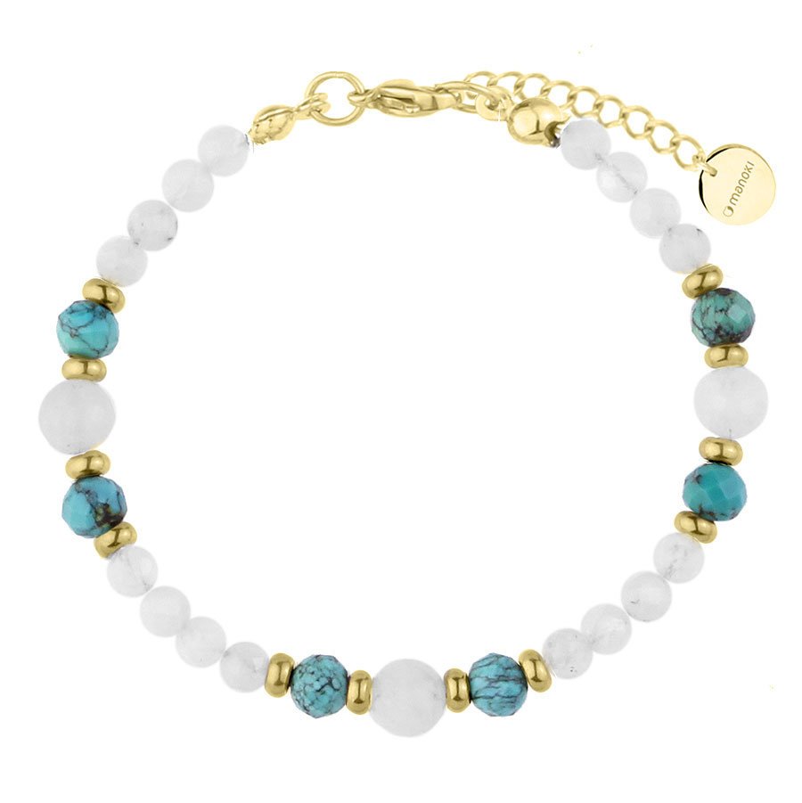 Bransoletka damska koraliki fasetowane kamień księżycowy i turkus.