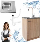 Szafki kuchenne - Stamar Szafka kuchenna Sonoma, 60 x 50 cm, zlewozmywak Deante, Syfon, bateria elastyczna beżowa - miniaturka - grafika 1