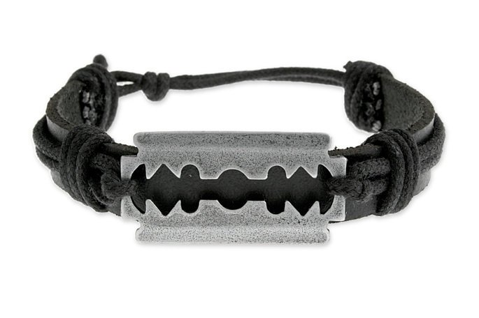Męska Bransoletka Z Imitacja Żyletki Skóra