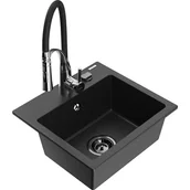 Zlewozmywaki z baterią - Mexen Milo zlewozmywak granitowy 1-komorowy z baterią kuchenną Aster, czarny/srebrny metalik - miniaturka - grafika 1