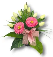 Sztuczne kwiaty - WIOSENNY BUKIET WKŁAD DO WAZONU TULIPANY GERBERY KWIATY NA CMENTARZ GRÓB POMNIK - miniaturka - grafika 1