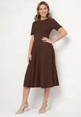 Sukienki - Brązowa Sukienka Rozkloszowana z Taliowaniem Telorwena - miniaturka - grafika 1