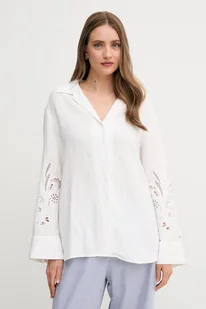 Tommy Hilfiger koszula lniana damska kolor beżowy regular z kołnierzykiem klasycznym WW0WW45940 - Koszule damskie - miniaturka - grafika 1