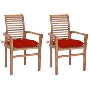 Fotele i krzesła ogrodowe - vidaXL Krzesła stołowe, 2 szt., czerwone poduszki, drewno tekowe - miniaturka - grafika 1