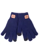 Rękawiczki - Rękawiczki chłopięce pięciopalczaste dwuwarstwowe granatowe z naszywką dotykowe 22 cm YOCLUB - miniaturka - grafika 1