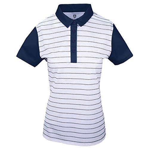 Island Green Damska koszulka golfowa damska kontrastowy rękaw oddychająca odprowadzająca wilgoć elastyczna koszulka polo, granatowa/podczas, 10