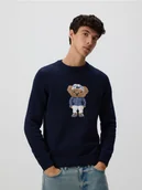 Swetry męskie - Reserved - Sweter z wyszywanym wzorem - granatowy - miniaturka - grafika 1