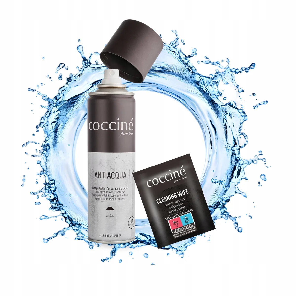 Antiacqua Impregnat do Butów i Tkanin z Chusteczką do Skóry Zestaw 2w1