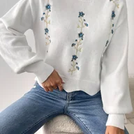 Swetry damskie - TEMU Sweter Damski z Eleganckim Wzorem Kwiatowym - Sweter z Długim Rękawem, Miękka Odzież na Jesień/Zimę, do Biura i na Imprezy, Codzienny Styl, - miniaturka - grafika 1