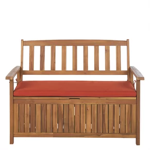 Ławka ogrodowa drewniana 120 cm czerwona poduszka SOVANA - Ławki ogrodowe - miniaturka - grafika 1