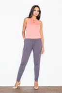 Kombinezony - Dwukolorowy KOMBINEZON z dekoltem HALTER BEZ RĘKAWÓW różowy S - miniaturka - grafika 1